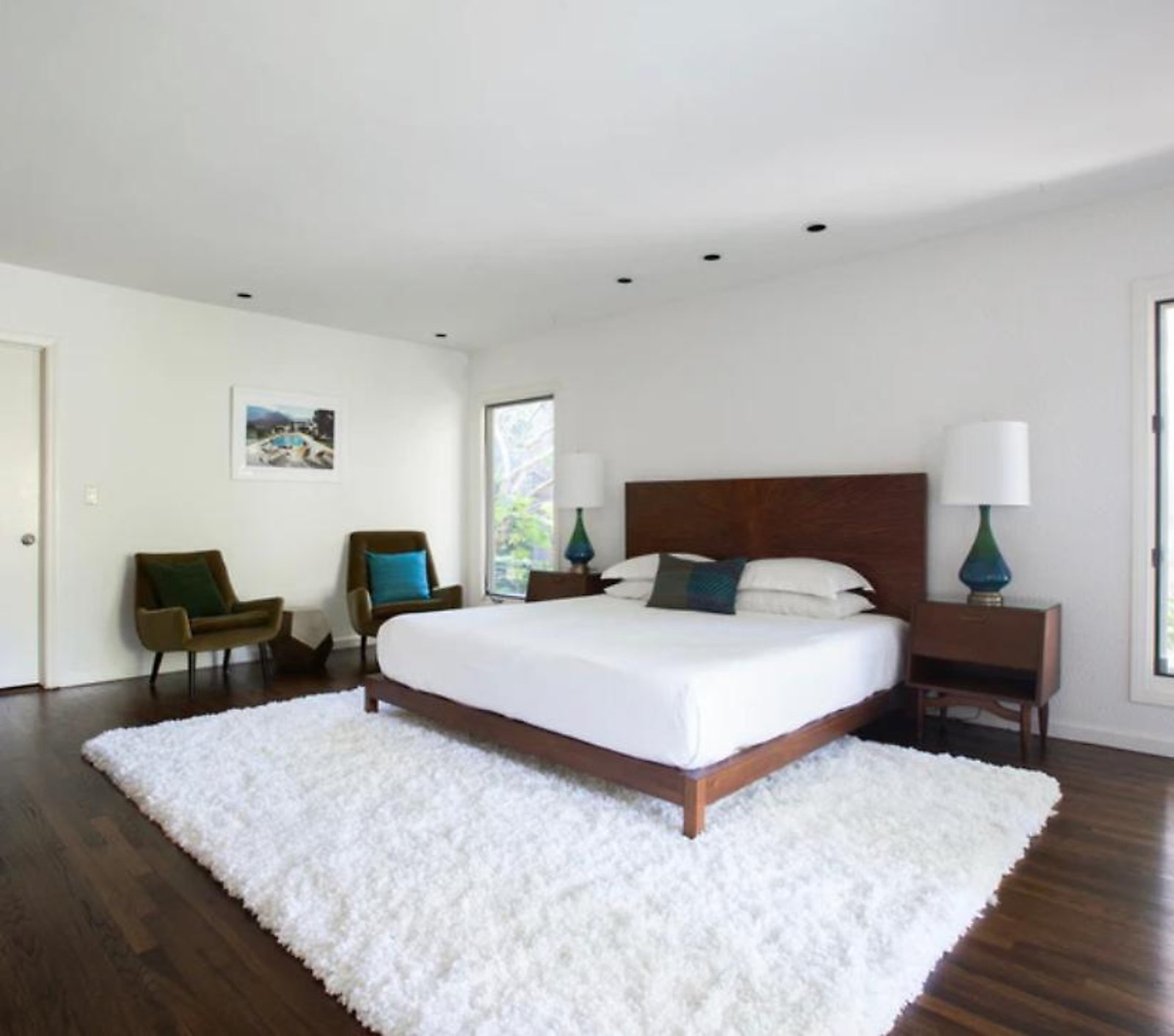 West Hollywood furnished rental spacious master bedroom with mid-century furniture and natural light